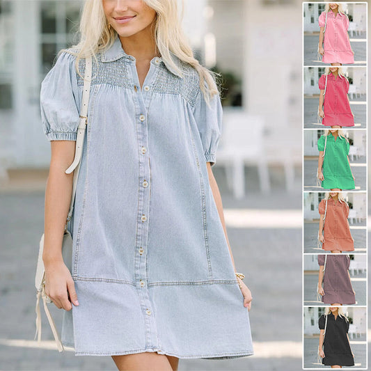 Babydoll-kjole i denim for kvinner